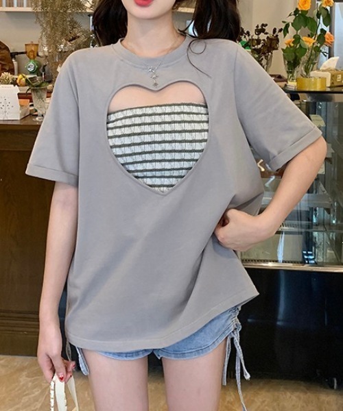 GEMEDA(ジェメダ)の「ハートTシャツ 2点セット(Tシャツ/カットソー・レディース・グレー・M)」の7枚目の写真