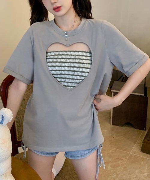 GEMEDA(ジェメダ)の「ハートTシャツ 2点セット(Tシャツ/カットソー・レディース・グレー・M)」の6枚目の写真