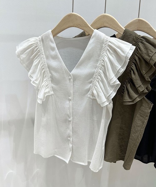MAISON DE THERESE（メゾン ド テレーズ）の「ノースリーブVネックシャツ（シャツ/ブラウス・レディース・ブラック/カーキ/ホワイト・S/M）」の18枚目の写真