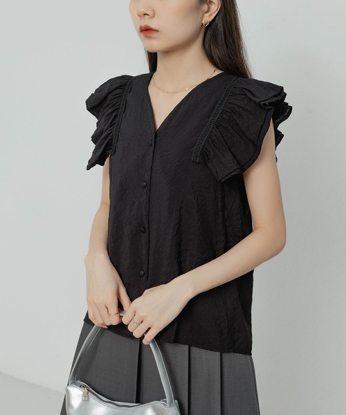 MAISON DE THERESE（メゾン ド テレーズ）の「ノースリーブVネックシャツ（シャツ/ブラウス・レディース・ブラック/カーキ/ホワイト・S/M）」の10枚目の写真