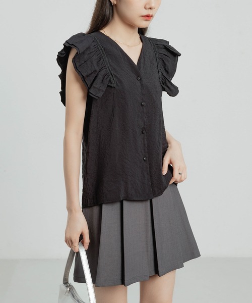 MAISON DE THERESE（メゾン ド テレーズ）の「ノースリーブVネックシャツ（シャツ/ブラウス・レディース・ブラック/カーキ/ホワイト・S/M）」の11枚目の写真