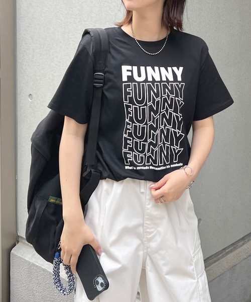 ABYS（アビス）の「FUNNYロゴプリント半袖Tシャツ（Tシャツ/カットソー・レディース・ブラック×ホワイト/ホワイト系その他/ホワイト×ブラック/ピンク/ネイビー・FREE）」の4枚目の写真