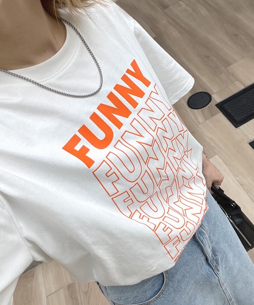 ABYS（アビス）の「FUNNYロゴプリント半袖Tシャツ（Tシャツ/カットソー・レディース・ブラック×ホワイト/ホワイト系その他/ホワイト×ブラック/ピンク/ネイビー・FREE）」の14枚目の写真