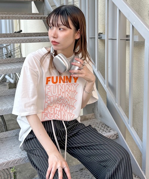 ABYS（アビス）の「FUNNYロゴプリント半袖Tシャツ（Tシャツ/カットソー・レディース・ブラック×ホワイト/ホワイト系その他/ホワイト×ブラック/ピンク/ネイビー・FREE）」の10枚目の写真