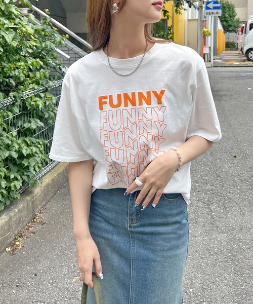 ABYS（アビス）の「FUNNYロゴプリント半袖Tシャツ（Tシャツ/カットソー・レディース・ブラック×ホワイト/ホワイト系その他/ホワイト×ブラック/ピンク/ネイビー・FREE）」の11枚目の写真