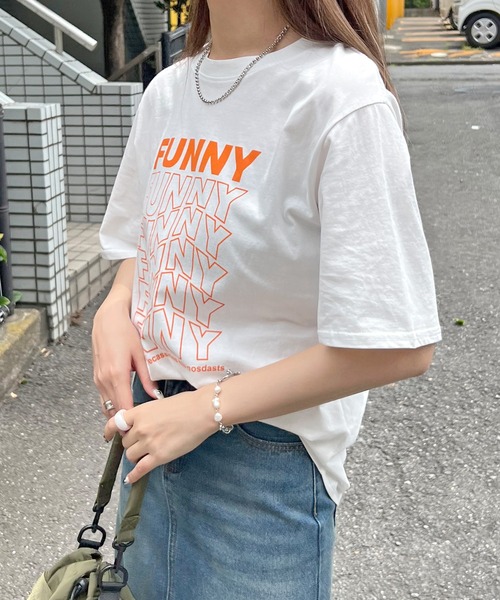 ABYS（アビス）の「FUNNYロゴプリント半袖Tシャツ（Tシャツ/カットソー・レディース・ブラック×ホワイト/ホワイト系その他/ホワイト×ブラック/ピンク/ネイビー・FREE）」の12枚目の写真
