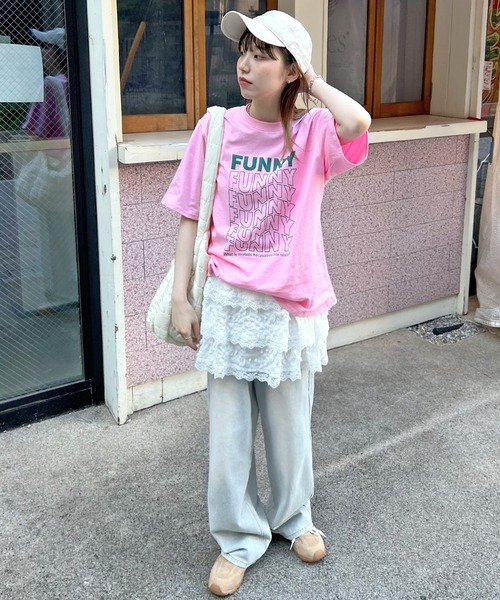 ABYS（アビス）の「FUNNYロゴプリント半袖Tシャツ（Tシャツ/カットソー・レディース・ブラック×ホワイト/ホワイト系その他/ホワイト×ブラック/ピンク/ネイビー・FREE）」の18枚目の写真