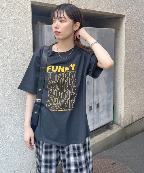 ABYS（アビス）の「FUNNYロゴプリント半袖Tシャツ（Tシャツ/カットソー・レディース・ブラック×ホワイト/ホワイト系その他/ホワイト×ブラック/ピンク/ネイビー・FREE）」の20枚目の写真