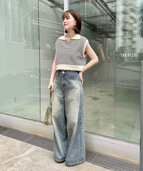 mline（エムライン）の「[mline]バックロゴボーダーノースリニット（ベスト・レディース・グリーン/ブラック/アイボリー・FREE）」の16枚目の写真