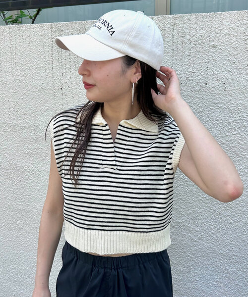 mline（エムライン）の「[mline]バックロゴボーダーノースリニット（ベスト・レディース・グリーン/ブラック/アイボリー・FREE）」の18枚目の写真