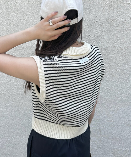 mline（エムライン）の「[mline]バックロゴボーダーノースリニット（ベスト・レディース・グリーン/ブラック/アイボリー・FREE）」の19枚目の写真