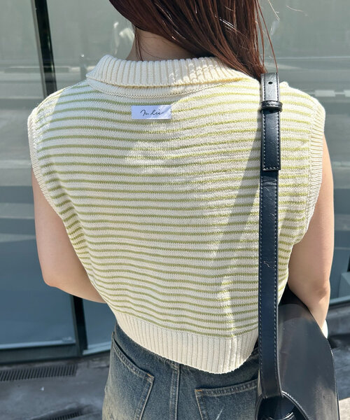 mline（エムライン）の「[mline]バックロゴボーダーノースリニット（ベスト・レディース・グリーン/ブラック/アイボリー・FREE）」の13枚目の写真