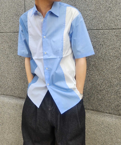 UNION STATION（ユニオンステーション）の「配色切替レギュラーカラー半袖シャツ（シャツ/ブラウス・メンズ・ブルー系その他/ホワイト系その他・M/L/LL）」の2枚目の写真