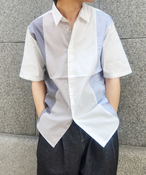 UNION STATION（ユニオンステーション）の「配色切替レギュラーカラー半袖シャツ（シャツ/ブラウス・メンズ・ブルー系その他/ホワイト系その他・M/L/LL）」の9枚目の写真