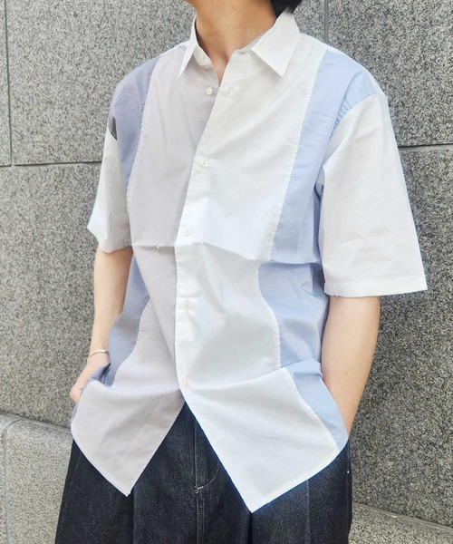 UNION STATION（ユニオンステーション）の「配色切替レギュラーカラー半袖シャツ（シャツ/ブラウス・メンズ・ブルー系その他/ホワイト系その他・M/L/LL）」の10枚目の写真