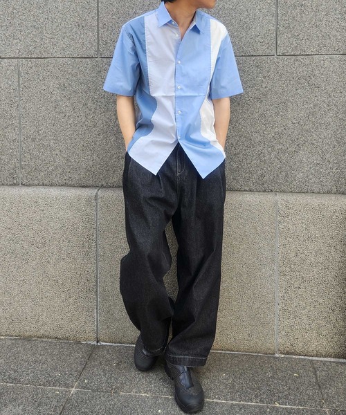 UNION STATION（ユニオンステーション）の「配色切替レギュラーカラー半袖シャツ（シャツ/ブラウス・メンズ・ブルー系その他/ホワイト系その他・M/L/LL）」の4枚目の写真