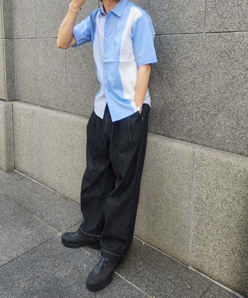 UNION STATION（ユニオンステーション）の「配色切替レギュラーカラー半袖シャツ（シャツ/ブラウス・メンズ・ブルー系その他/ホワイト系その他・M/L/LL）」の5枚目の写真