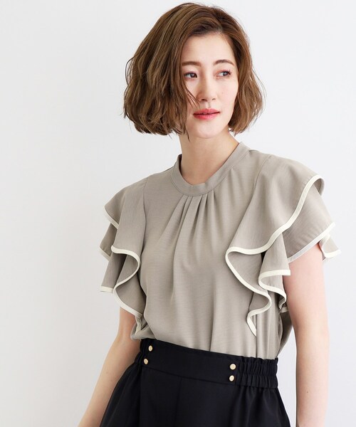 grove（グローブ）の「◆【夏に嬉しい機能】ポーラ配色フリルブラウス（シャツ/ブラウス・レディース・ブラック系4/ホワイト系7/ブラウン系その他6・03/02/01/05/04）」の3枚目の写真