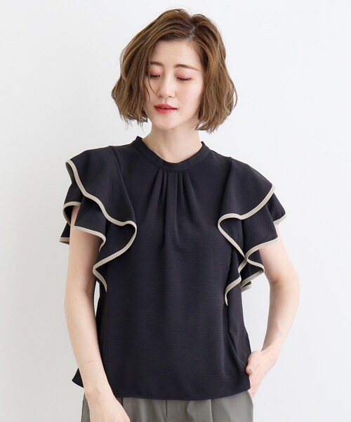 grove（グローブ）の「◆【夏に嬉しい機能】ポーラ配色フリルブラウス（シャツ/ブラウス・レディース・ブラック系4/ホワイト系7/ブラウン系その他6・03/02/01/05/04）」の5枚目の写真