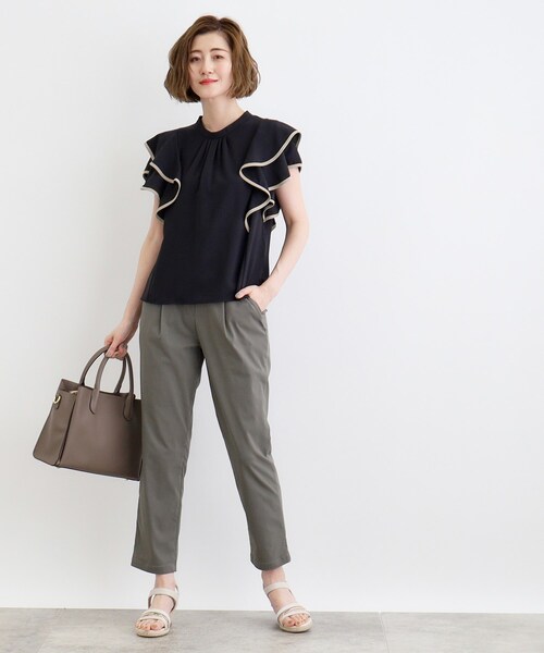 grove（グローブ）の「◆【夏に嬉しい機能】ポーラ配色フリルブラウス（シャツ/ブラウス・レディース・ブラック系4/ホワイト系7/ブラウン系その他6・03/02/01/05/04）」の6枚目の写真