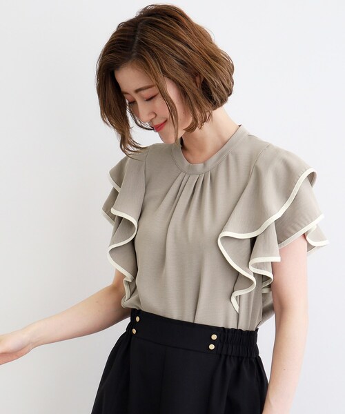 grove（グローブ）の「◆【夏に嬉しい機能】ポーラ配色フリルブラウス（シャツ/ブラウス・レディース・ブラック系4/ホワイト系7/ブラウン系その他6・03/02/01/05/04）」の10枚目の写真