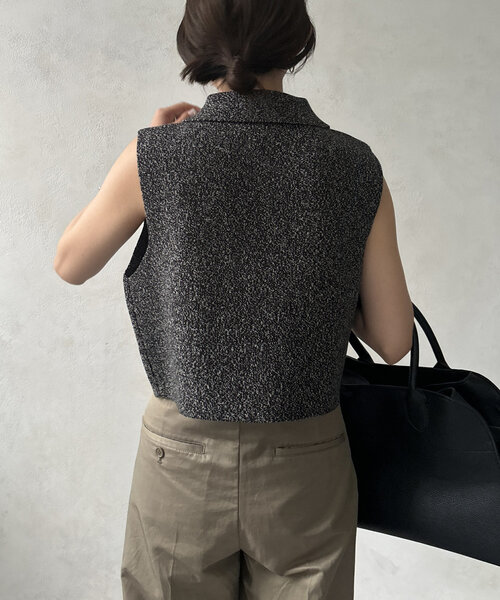 DouDou(ドゥドゥ)の「【WEB限定】ジップニットベスト(カーディガン/ボレロ・レディース・チャコールグレー/ブラック・FREE)」の4枚目の写真