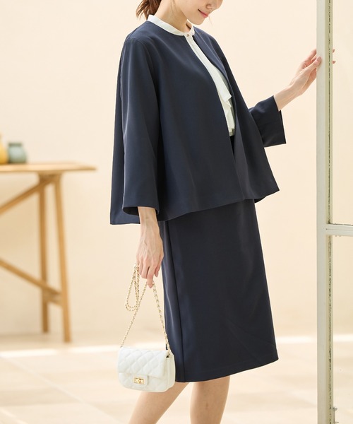 Honeys(ハニーズ)の「【ストレッチ/ウォッシャブル/イージーケア】Aラインノーカラージャケット(ノーカラージャケット・レディース・ネイビー/ベージュ/ブラック/杢グレー・S/M/L/LL/3L)」の15枚目の写真