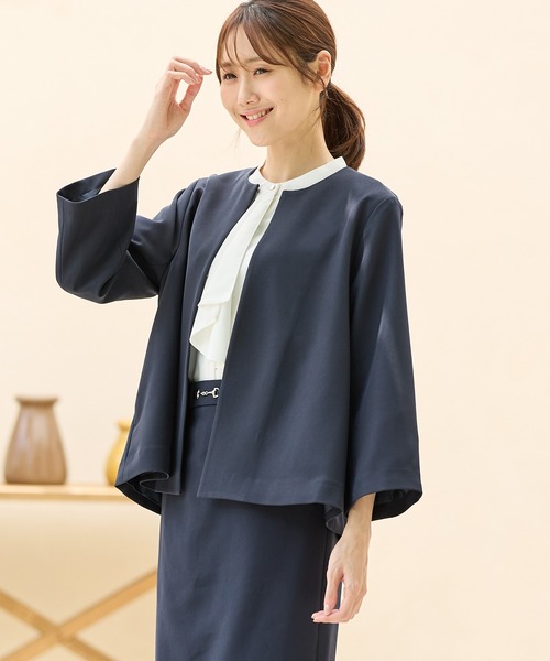 Honeys(ハニーズ)の「【ストレッチ/ウォッシャブル/イージーケア】Aラインノーカラージャケット(ノーカラージャケット・レディース・ネイビー/ベージュ/ブラック/杢グレー・S/M/L/LL/3L)」の17枚目の写真