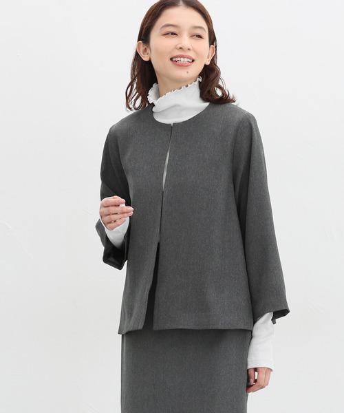 ストレッチ/ウォッシャブル/イージーケア】Aラインノーカラー