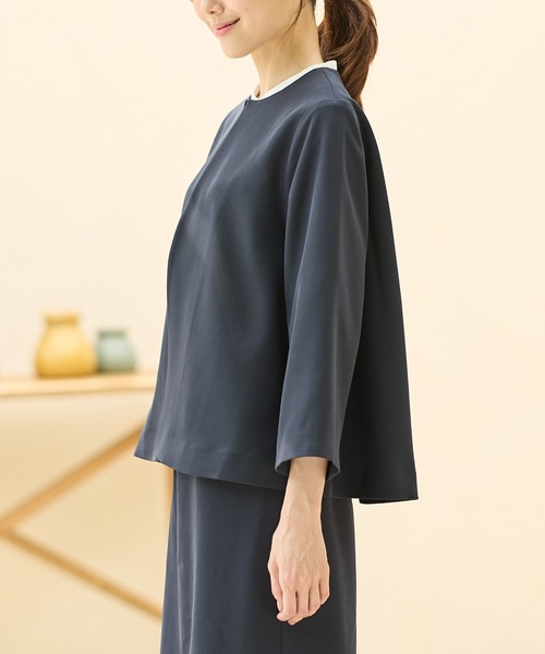 Honeys(ハニーズ)の「【ストレッチ/ウォッシャブル/イージーケア】Aラインノーカラージャケット(ノーカラージャケット・レディース・ネイビー/ベージュ/ブラック/杢グレー・S/M/L/LL/3L)」の5枚目の写真