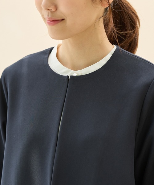 Honeys(ハニーズ)の「【ストレッチ/ウォッシャブル/イージーケア】Aラインノーカラージャケット(ノーカラージャケット・レディース・ネイビー/ベージュ/ブラック/杢グレー・S/M/L/LL/3L)」の7枚目の写真