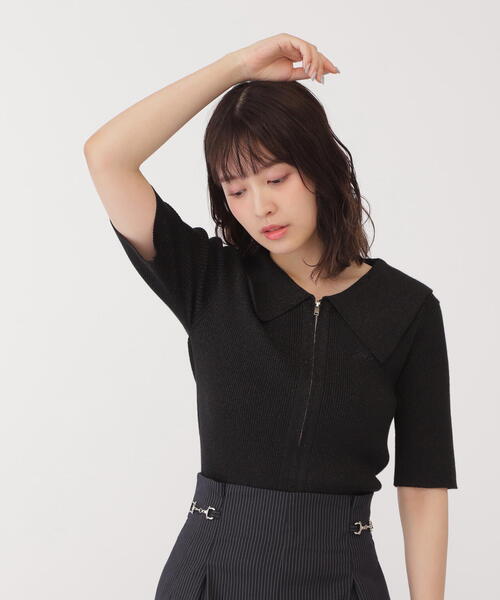 JILL by JILL STUART(ジルバイジルスチュアート)の「◇フロントZIPシャイニーニット(ニット/セーター・レディース・ベージュ/ブラック・FREE)」の5枚目の写真