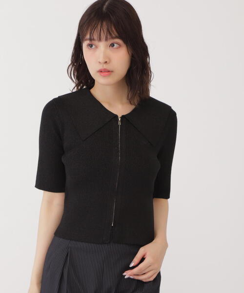 JILL by JILL STUART(ジルバイジルスチュアート)の「◇フロントZIPシャイニーニット(ニット/セーター・レディース・ベージュ/ブラック・FREE)」の6枚目の写真
