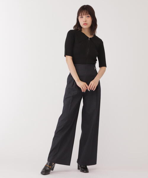 JILL by JILL STUART(ジルバイジルスチュアート)の「◇フロントZIPシャイニーニット(ニット/セーター・レディース・ベージュ/ブラック・FREE)」の9枚目の写真