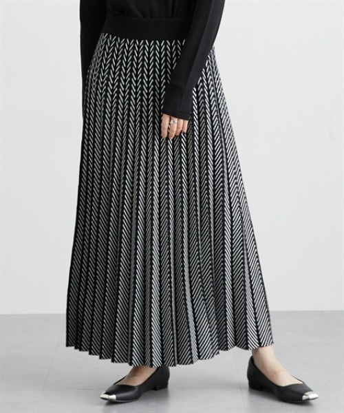 セール】ヘリンボーン柄アコーディオンプリーツスカート ［Soiunique