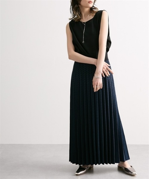 ヘリンボーン柄アコーディオンプリーツスカート ［Soiunique