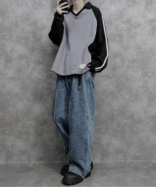 PLAN To（プラントゥ）の「Heavy Weight Punch Short Length Game Shirts L/S - ヘビーウェイトポンチショートレングスゲームシャツ(長袖)（スウェット・メンズ・ネイビー/グレー・SMALL/MEDIUM/LARGE）」の16枚目の写真