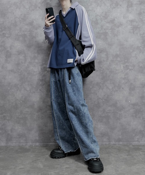 PLAN To（プラントゥ）の「Heavy Weight Punch Short Length Game Shirts L/S - ヘビーウェイトポンチショートレングスゲームシャツ(長袖)（スウェット・メンズ・ネイビー/グレー・SMALL/MEDIUM/LARGE）」の21枚目の写真