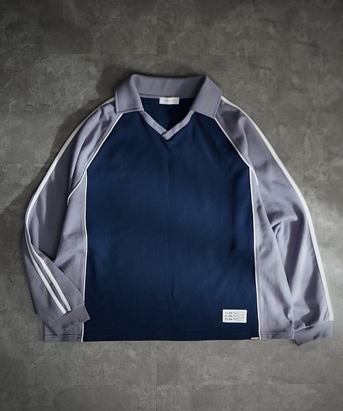PLAN To（プラントゥ）の「Heavy Weight Punch Short Length Game Shirts L/S - ヘビーウェイトポンチショートレングスゲームシャツ(長袖)（スウェット・メンズ・ネイビー/グレー・SMALL/MEDIUM/LARGE）」の6枚目の写真