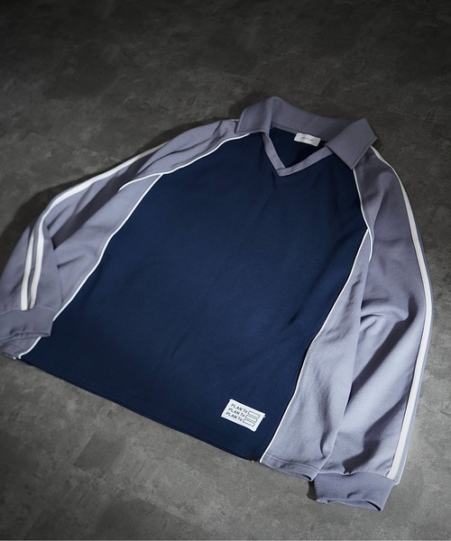 PLAN To（プラントゥ）の「Heavy Weight Punch Short Length Game Shirts L/S - ヘビーウェイトポンチショートレングスゲームシャツ(長袖)（スウェット・メンズ・ネイビー/グレー・SMALL/MEDIUM/LARGE）」の9枚目の写真