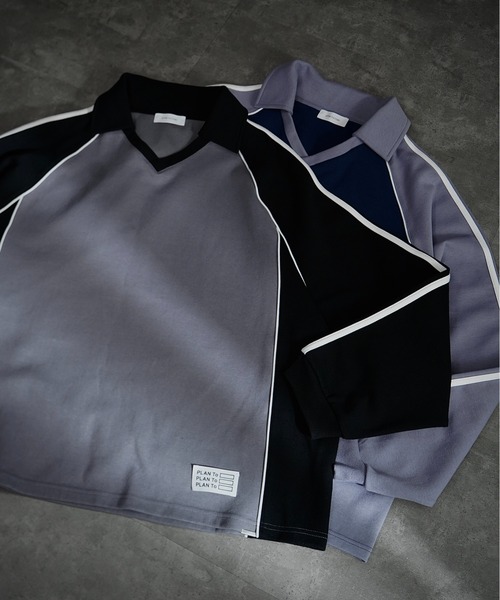 PLAN To（プラントゥ）の「Heavy Weight Punch Short Length Game Shirts L/S - ヘビーウェイトポンチショートレングスゲームシャツ(長袖)（スウェット・メンズ・ネイビー/グレー・SMALL/MEDIUM/LARGE）」の12枚目の写真