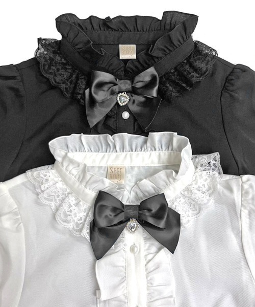 Secret Honey(シークレットハニー)の「スタンドレースフリルミニリボンブラウス(シャツ/ブラウス・レディース・オフホワイト/ブラック・MEDIUM)」の5枚目の写真