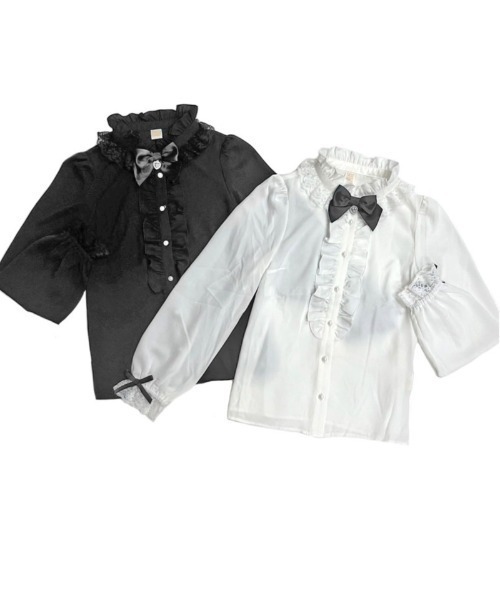 Secret Honey(シークレットハニー)の「スタンドレースフリルミニリボンブラウス(シャツ/ブラウス・レディース・オフホワイト/ブラック・MEDIUM)」の4枚目の写真