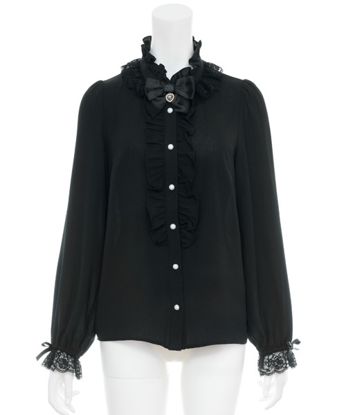 Secret Honey(シークレットハニー)の「スタンドレースフリルミニリボンブラウス(シャツ/ブラウス・レディース・オフホワイト/ブラック・MEDIUM)」の12枚目の写真