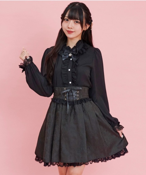 Secret Honey(シークレットハニー)の「スタンドレースフリルミニリボンブラウス(シャツ/ブラウス・レディース・オフホワイト/ブラック・MEDIUM)」の8枚目の写真