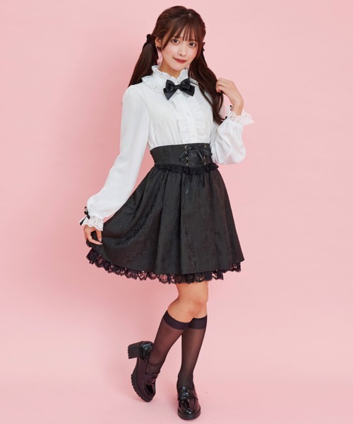 Secret Honey(シークレットハニー)の「スタンドレースフリルミニリボンブラウス(シャツ/ブラウス・レディース・オフホワイト/ブラック・MEDIUM)」の7枚目の写真