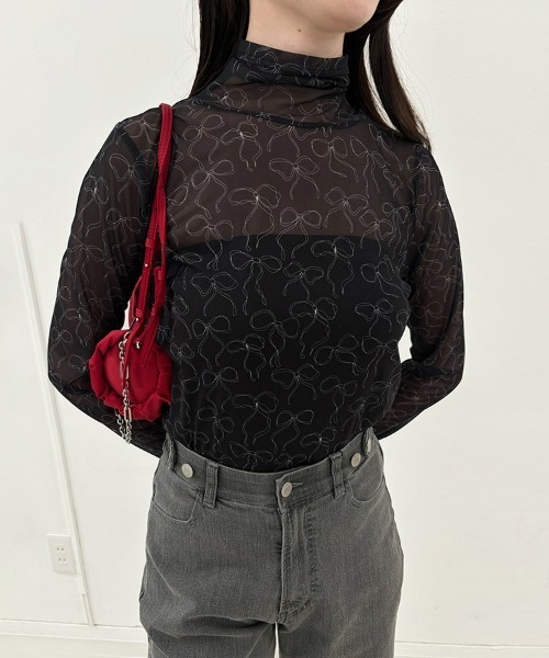 Doux Belle(ドゥーベル)の「タートルネックリボンシアートップス(Tシャツ/カットソー・レディース・ブラック/グレー/オフホワイト・MEDIUM)」の20枚目の写真