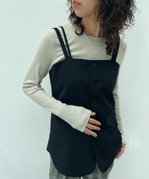 y/m(イム)の「【セットアップ対応】ダブルストラップフロントボタンビスチェ(ベスト・レディース・ブラック/ブラウン・FREE)」の5枚目の写真