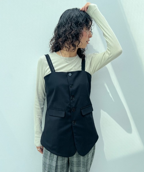 y/m(イム)の「【セットアップ対応】ダブルストラップフロントボタンビスチェ(ベスト・レディース・ブラック/ブラウン・FREE)」の8枚目の写真