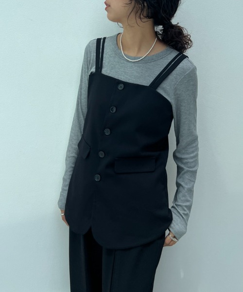 y/m(イム)の「【セットアップ対応】ダブルストラップフロントボタンビスチェ(ベスト・レディース・ブラック/ブラウン・FREE)」の11枚目の写真